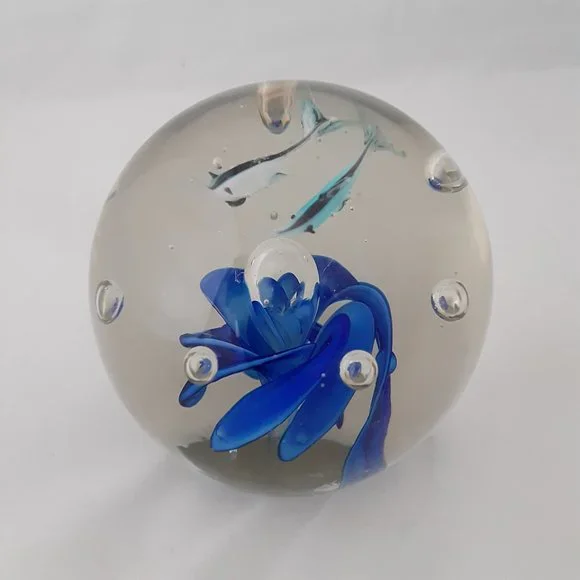 Vintage Unique Glass Paperweight Featuring Two Whales
